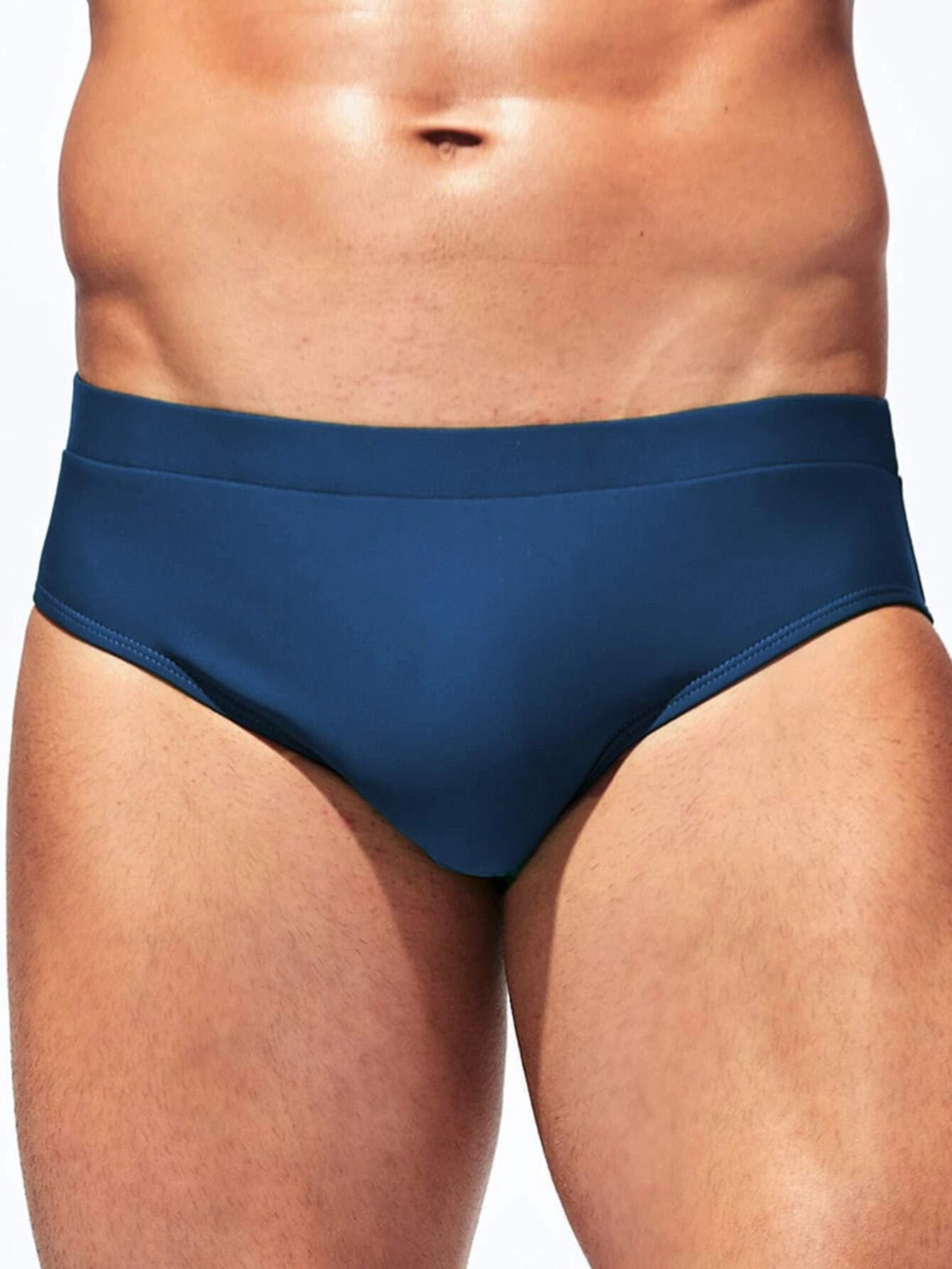 Solid Colored Plain Fabric Swim Brief-Waves And Trunks
