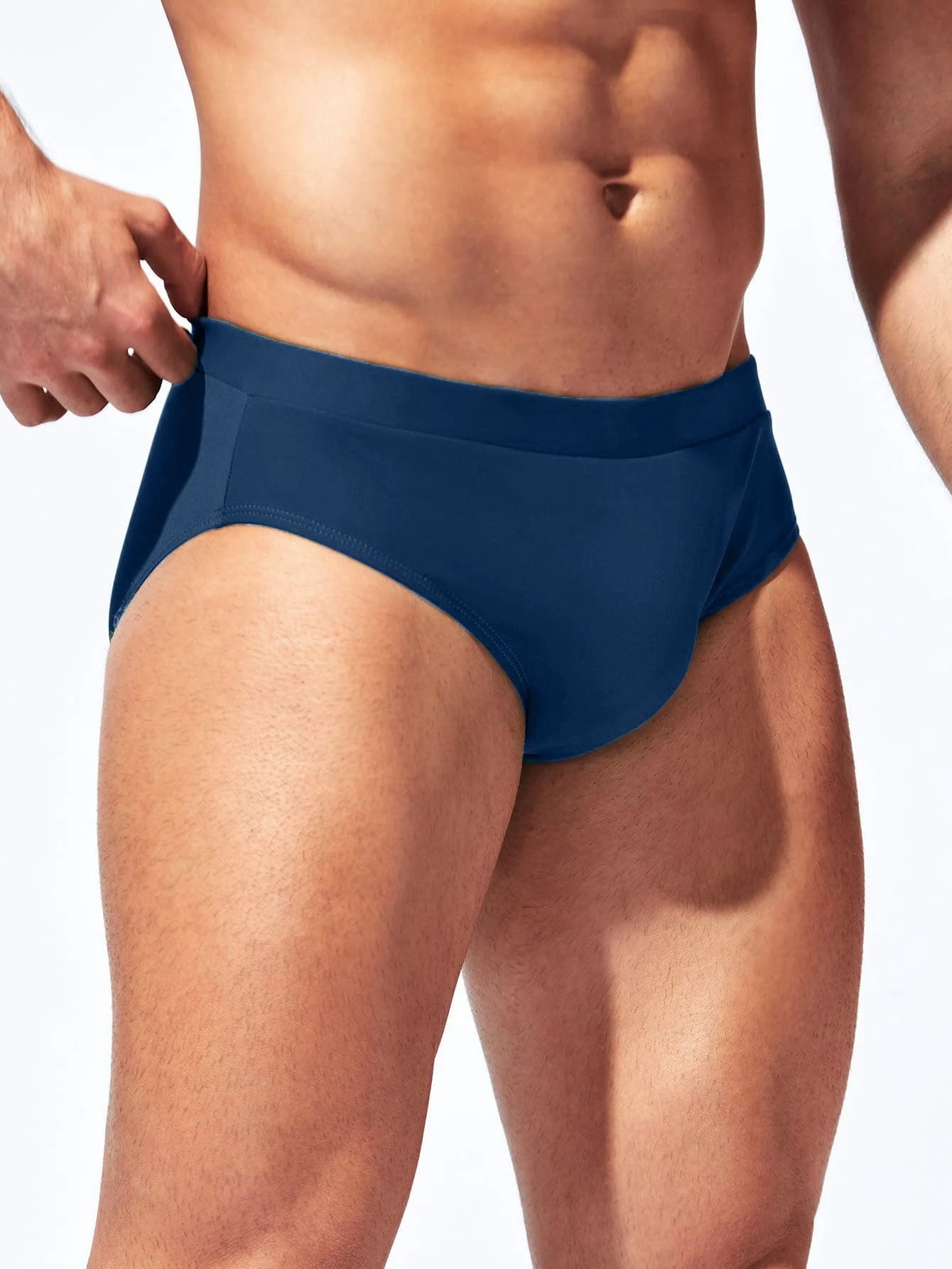 Solid Colored Plain Fabric Swim Brief-Waves And Trunks