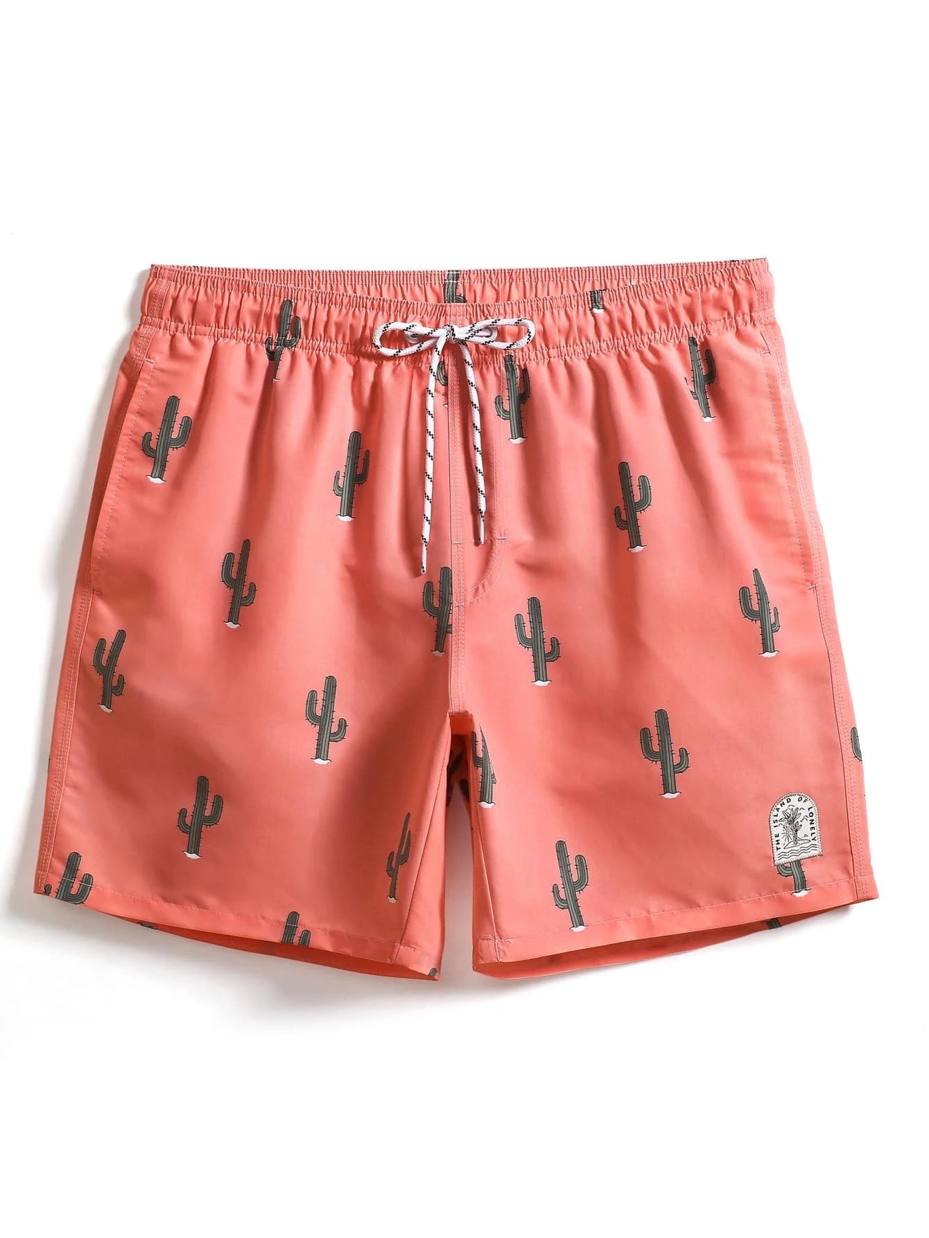 Cactus Printed Drawstring Waist Swim Trunks-Waves And Trunks