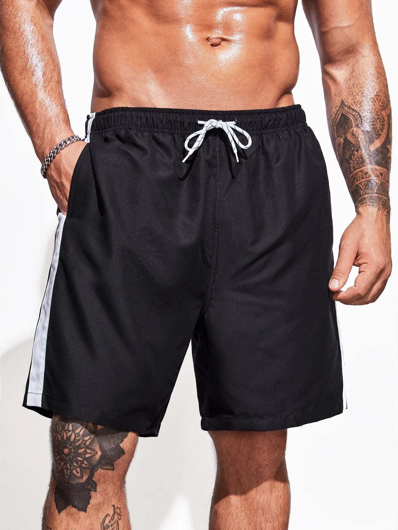 Striped Side Swim Shorts-Waves And Trunks