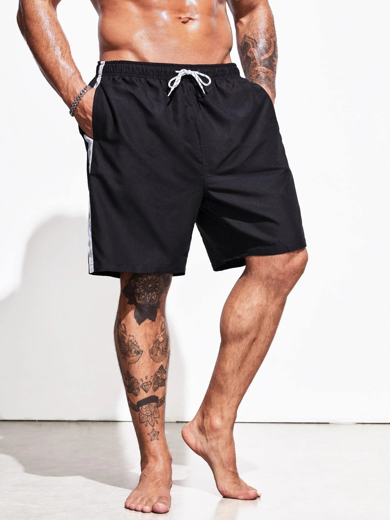 Striped Side Swim Shorts-Waves And Trunks