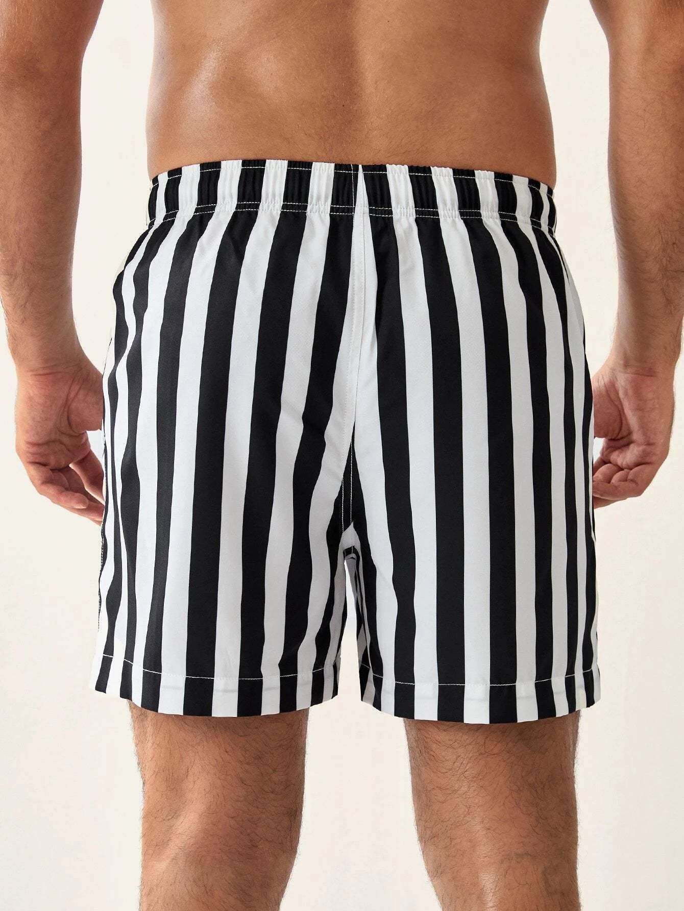 Striped Pattern Drawstring Waist Swim Shorts-Waves And Trunks