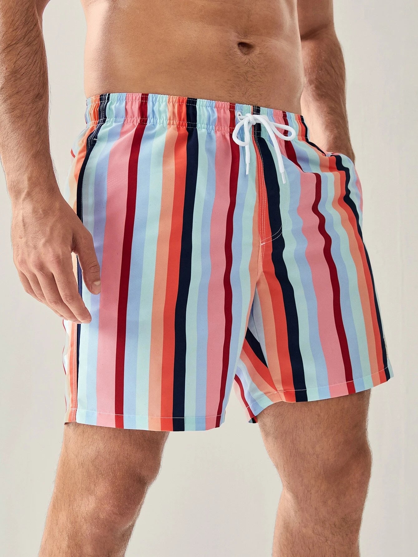 Colorful Striped Swim Shorts With Pocket-Waves And Trunks