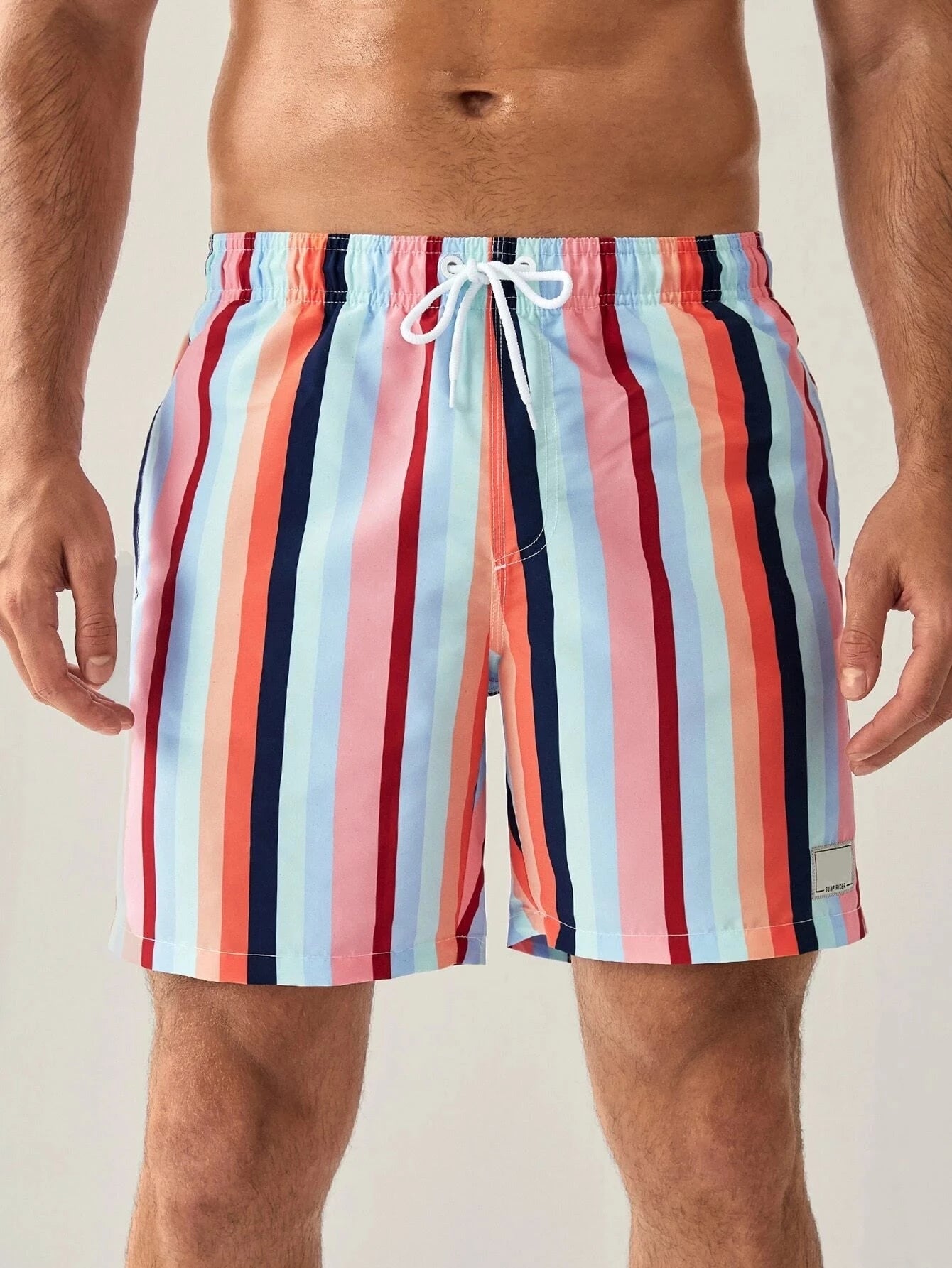 Colorful Striped Swim Shorts With Pocket-Waves And Trunks