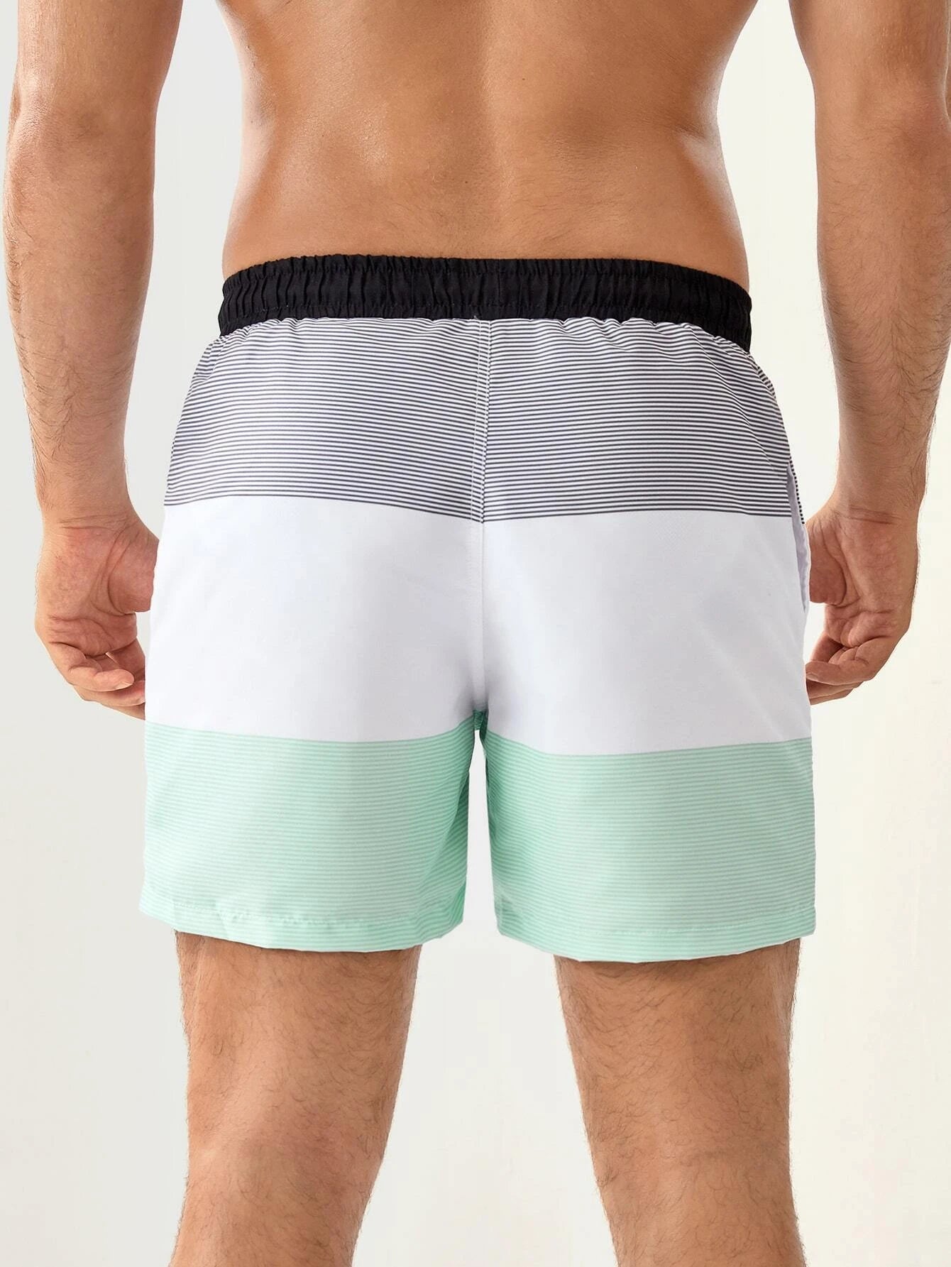 Three Tone Striped Print Swim Shorts-Waves And Trunks