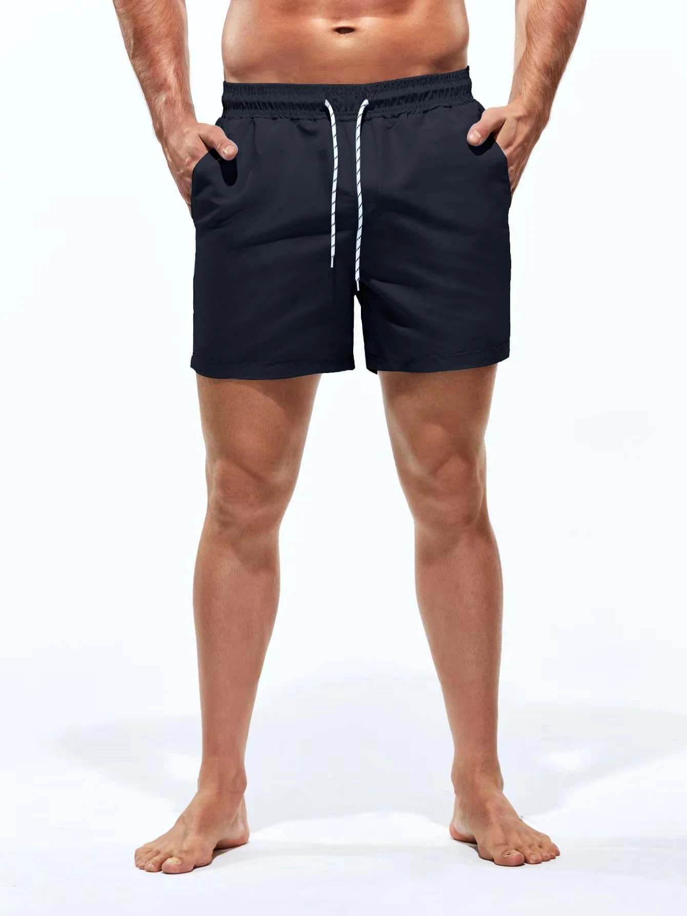 Drawstring Pocket Non Stretch Swim Trunks-Waves And Trunks