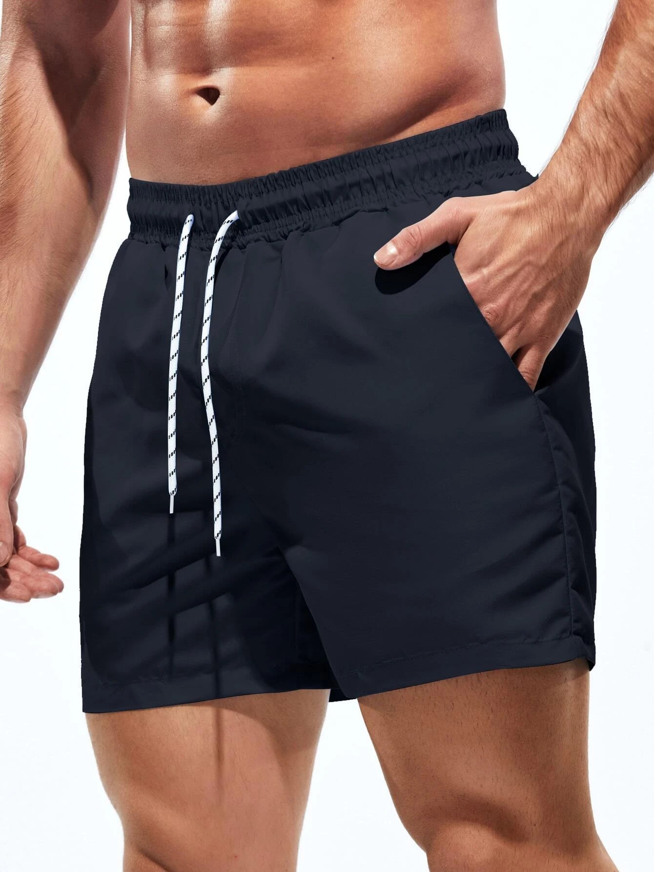 Drawstring Pocket Non Stretch Swim Trunks-Waves And Trunks