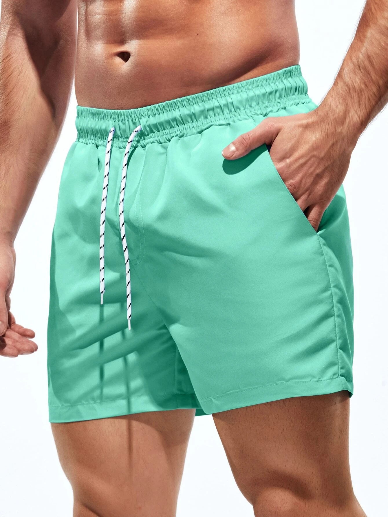 Drawstring Pocket Non Stretch Swim Trunks-Waves And Trunks
