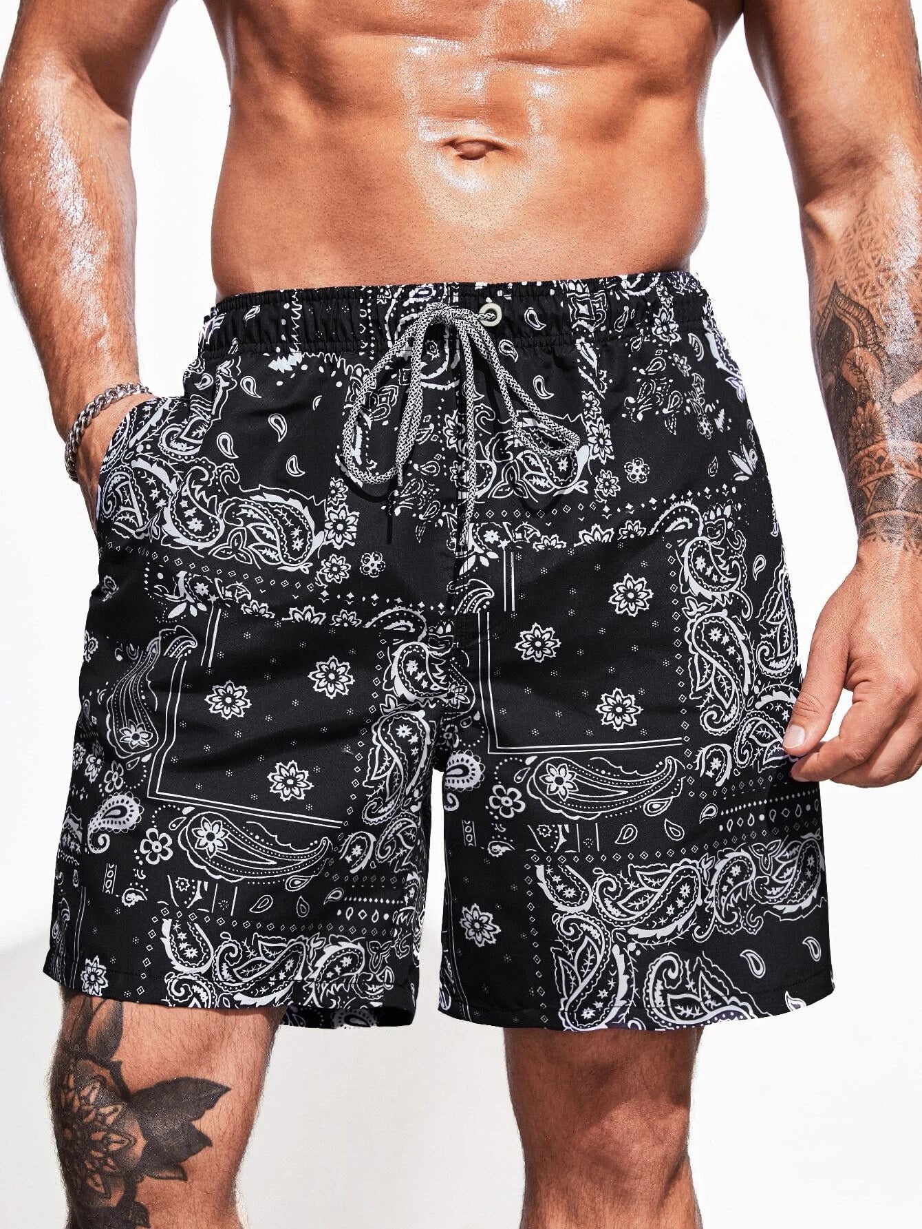 Paisley Scarf Print Swim Trunks-Waves And Trunks