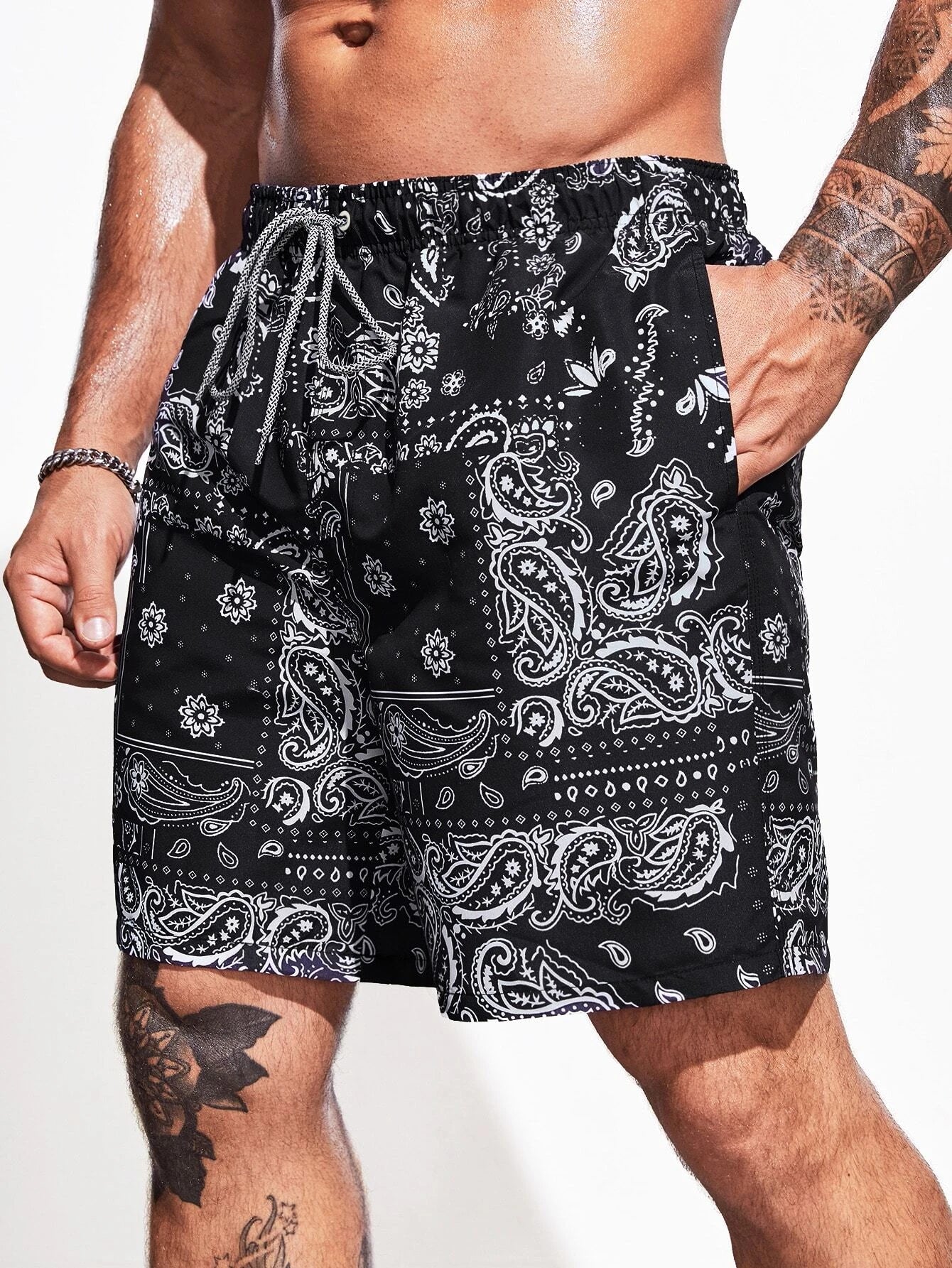Paisley Scarf Print Swim Trunks-Waves And Trunks