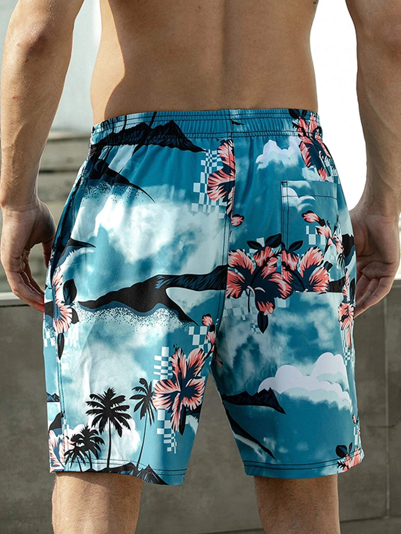 Mountain And Tropical Print Swim Trunks-Waves And Trunks