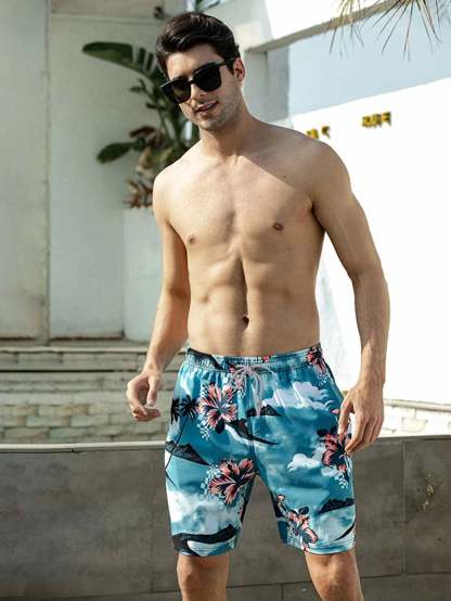 Mountain And Tropical Print Swim Trunks-Waves And Trunks