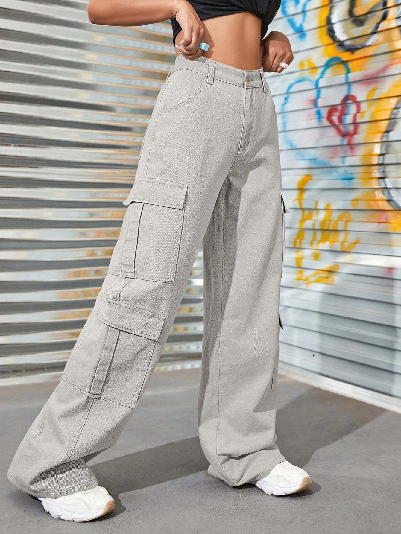 Plain Zipper Fly Flap Pocket Jeans-Waves And Trunks