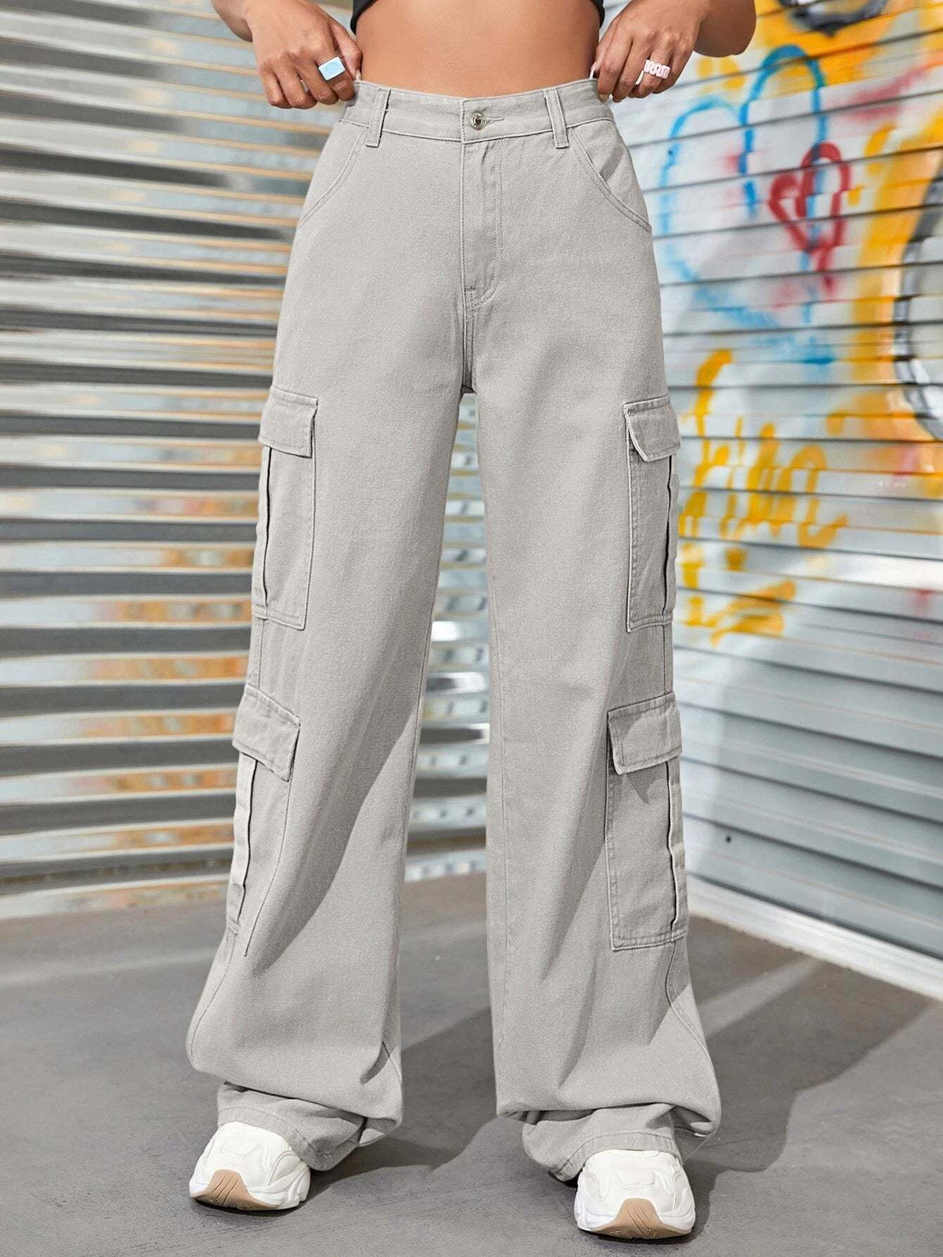 Plain Zipper Fly Flap Pocket Jeans-Waves And Trunks