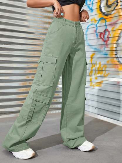 Zipper Fly Flap Pocket Jeans-Waves And Trunks