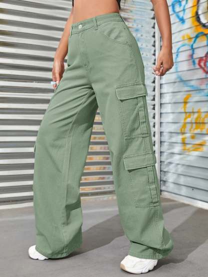 Zipper Fly Flap Pocket Jeans-Waves And Trunks