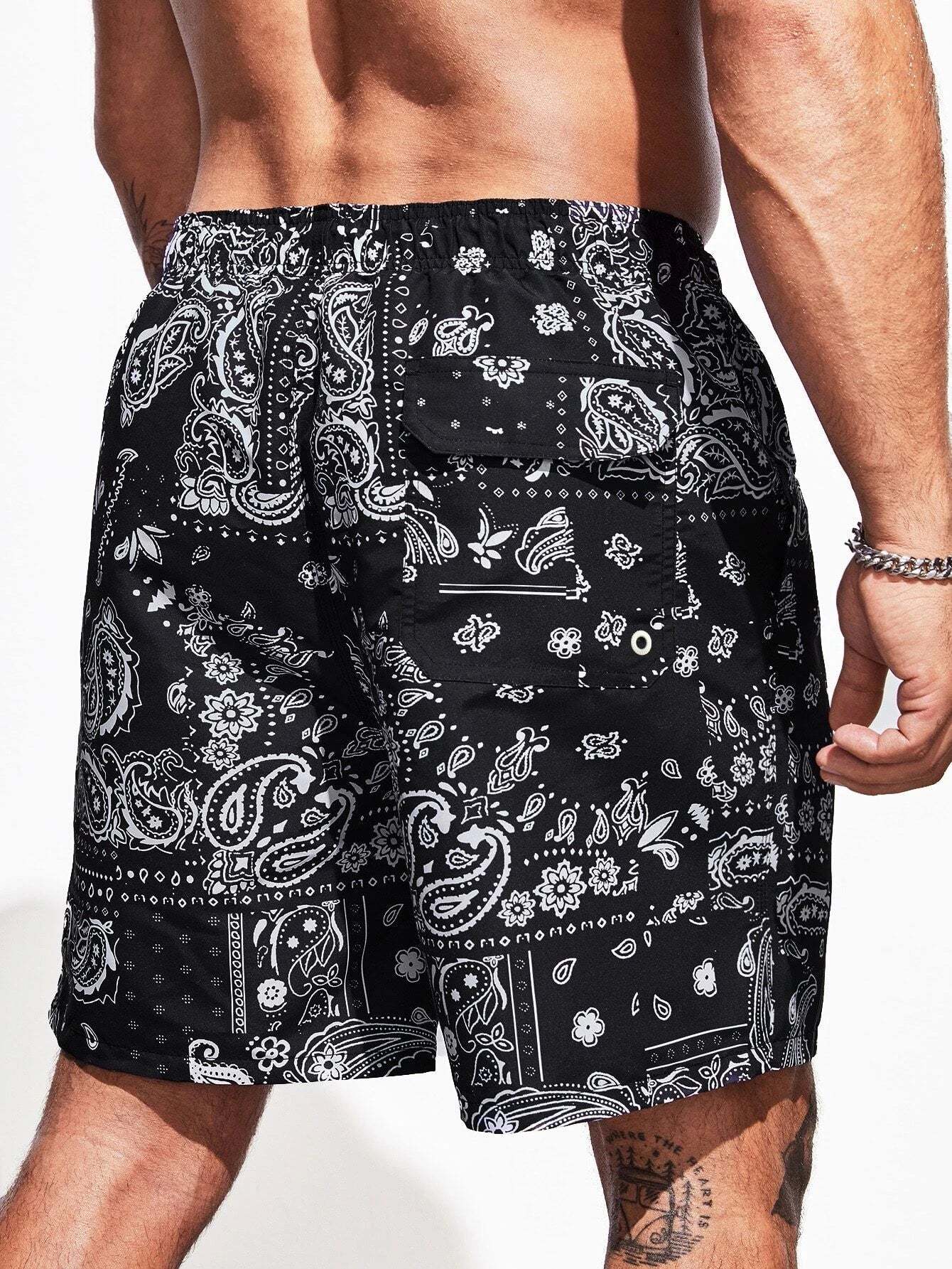 Paisley Scarf Print Swim Trunks-Waves And Trunks