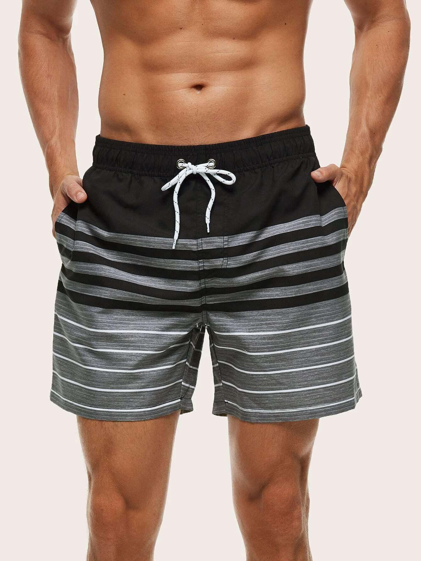 Striped Print Beach Shorts-Waves And Trunks