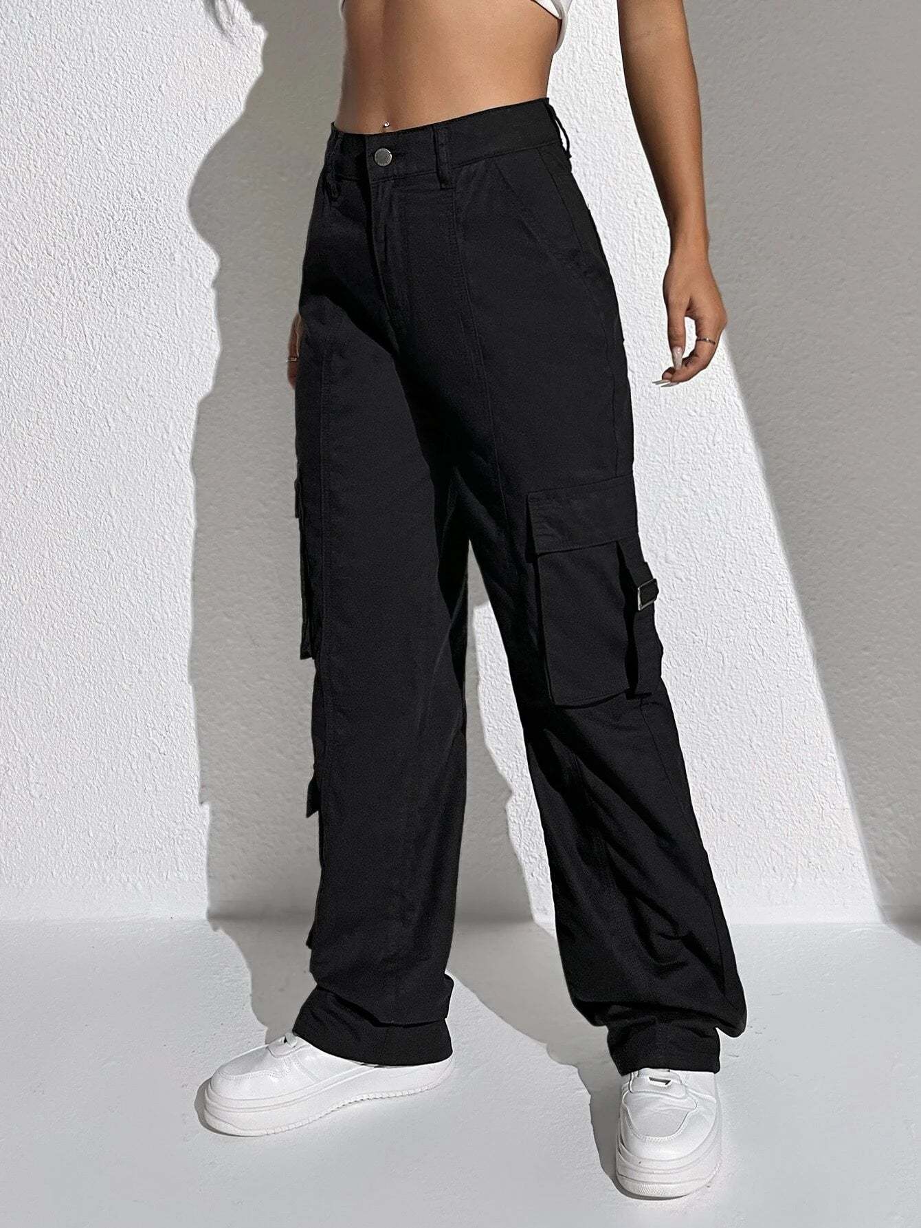 Button Flap Pocket Cargo Jeans-Waves And Trunks