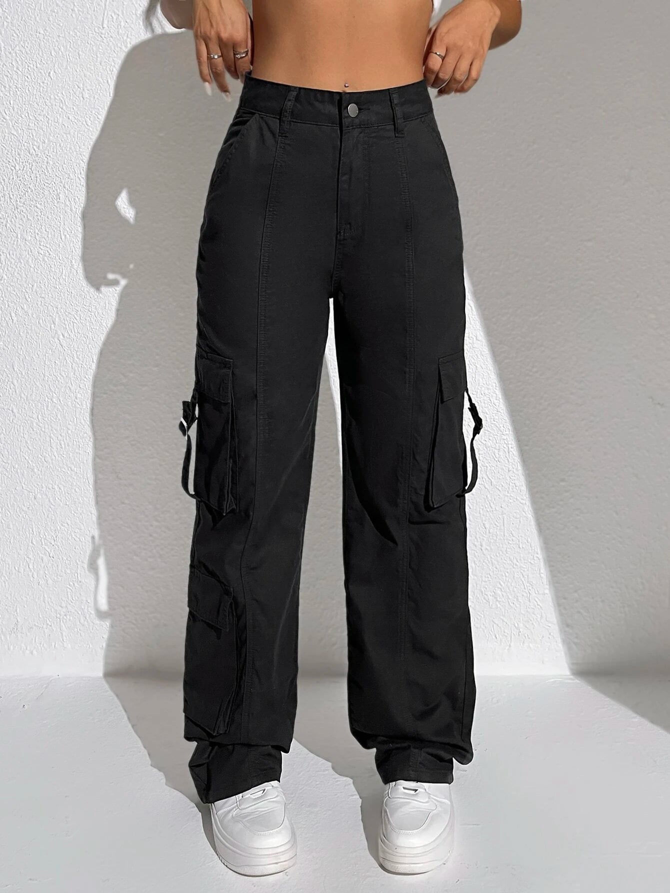 Button Flap Pocket Cargo Jeans-Waves And Trunks