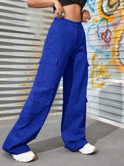 Zipper Fly Flap Pocket Jeans-Waves And Trunks