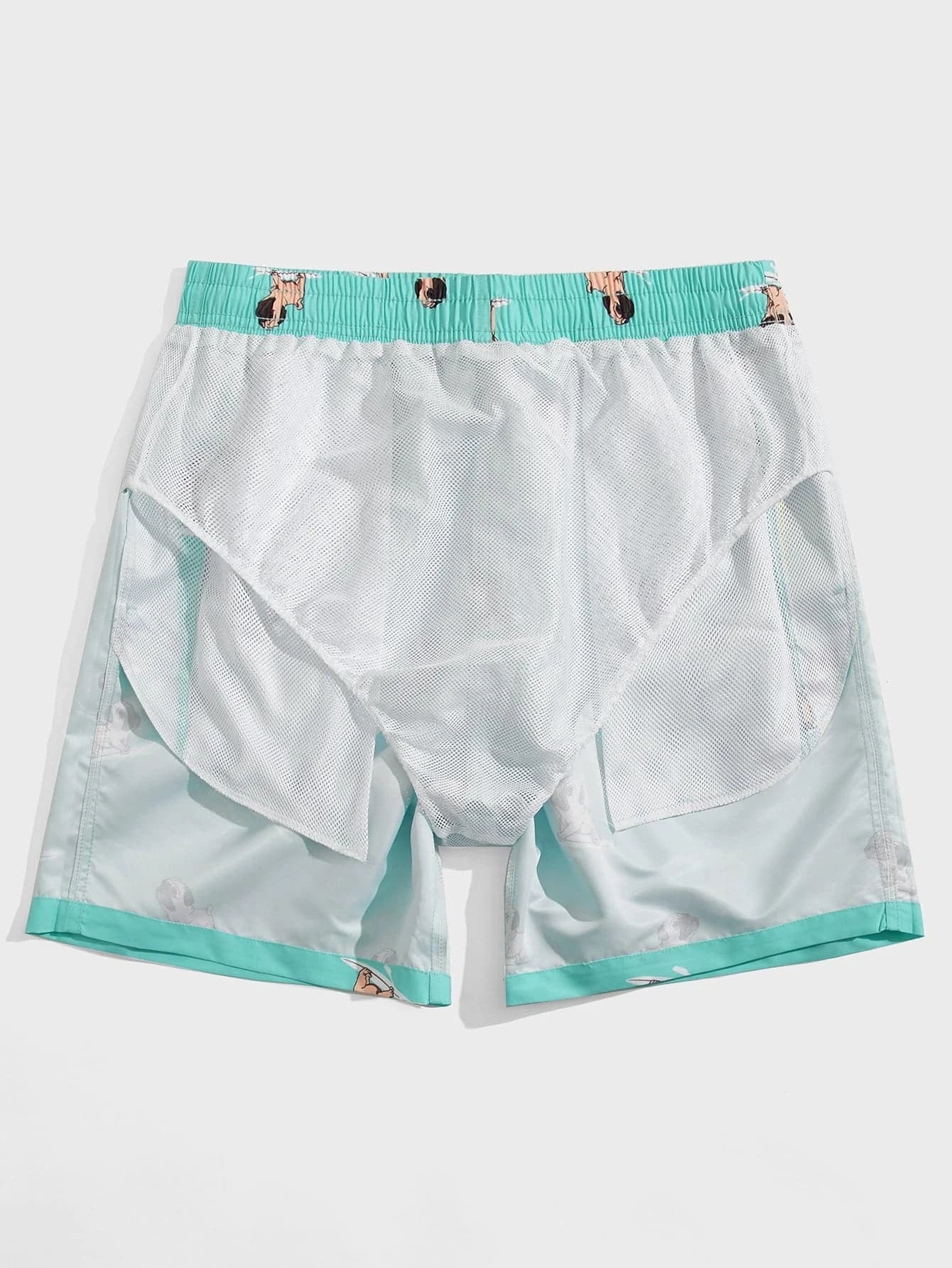 Dog Print Drawstring Waist Swim Shorts-Waves And Trunks