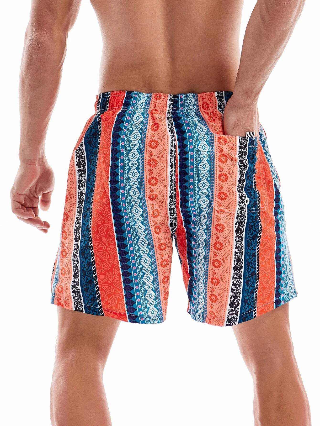 Paisley Print Letter Patched Swim Trunks-Waves And Trunks