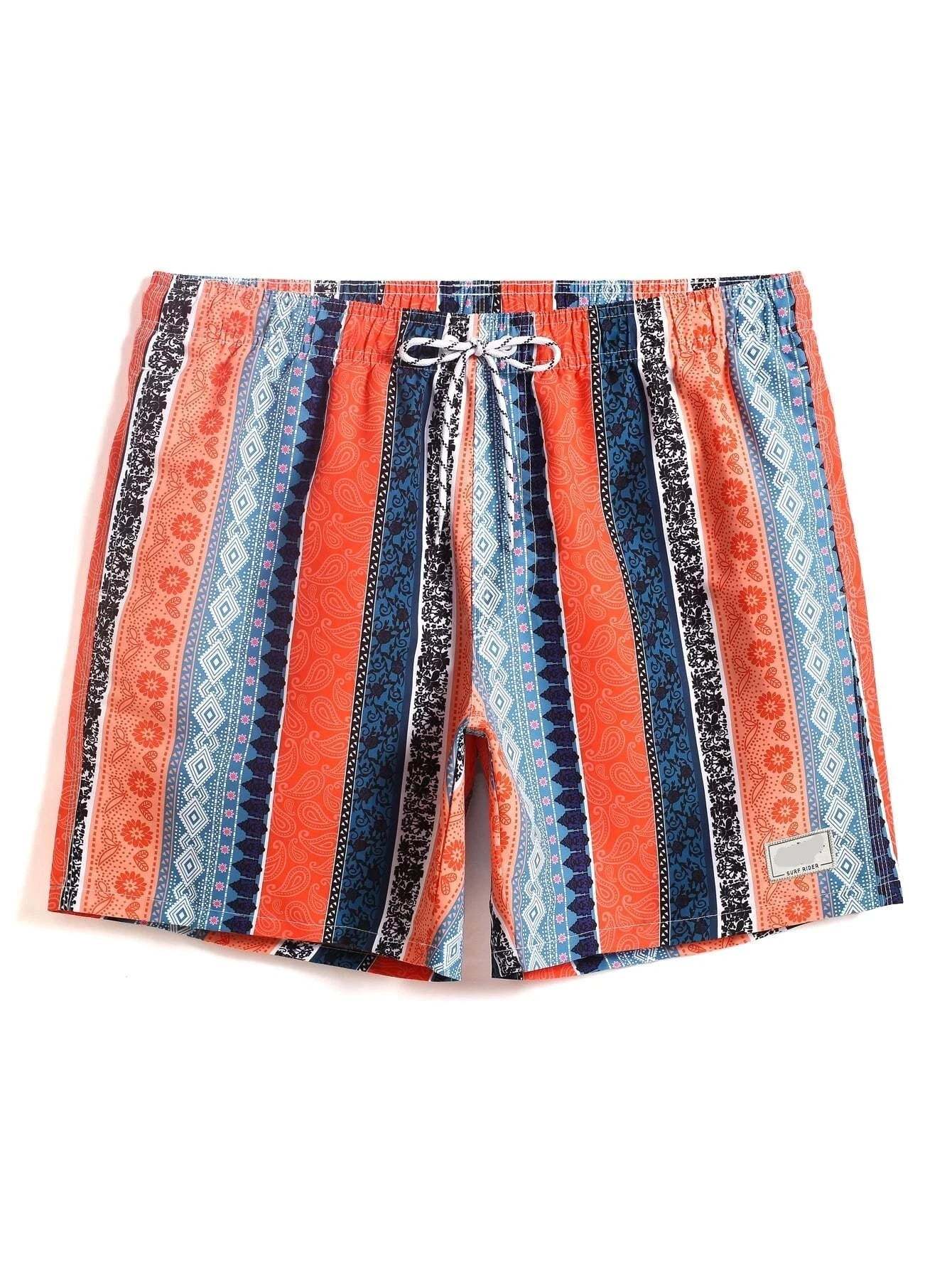 Paisley Print Letter Patched Swim Trunks-Waves And Trunks