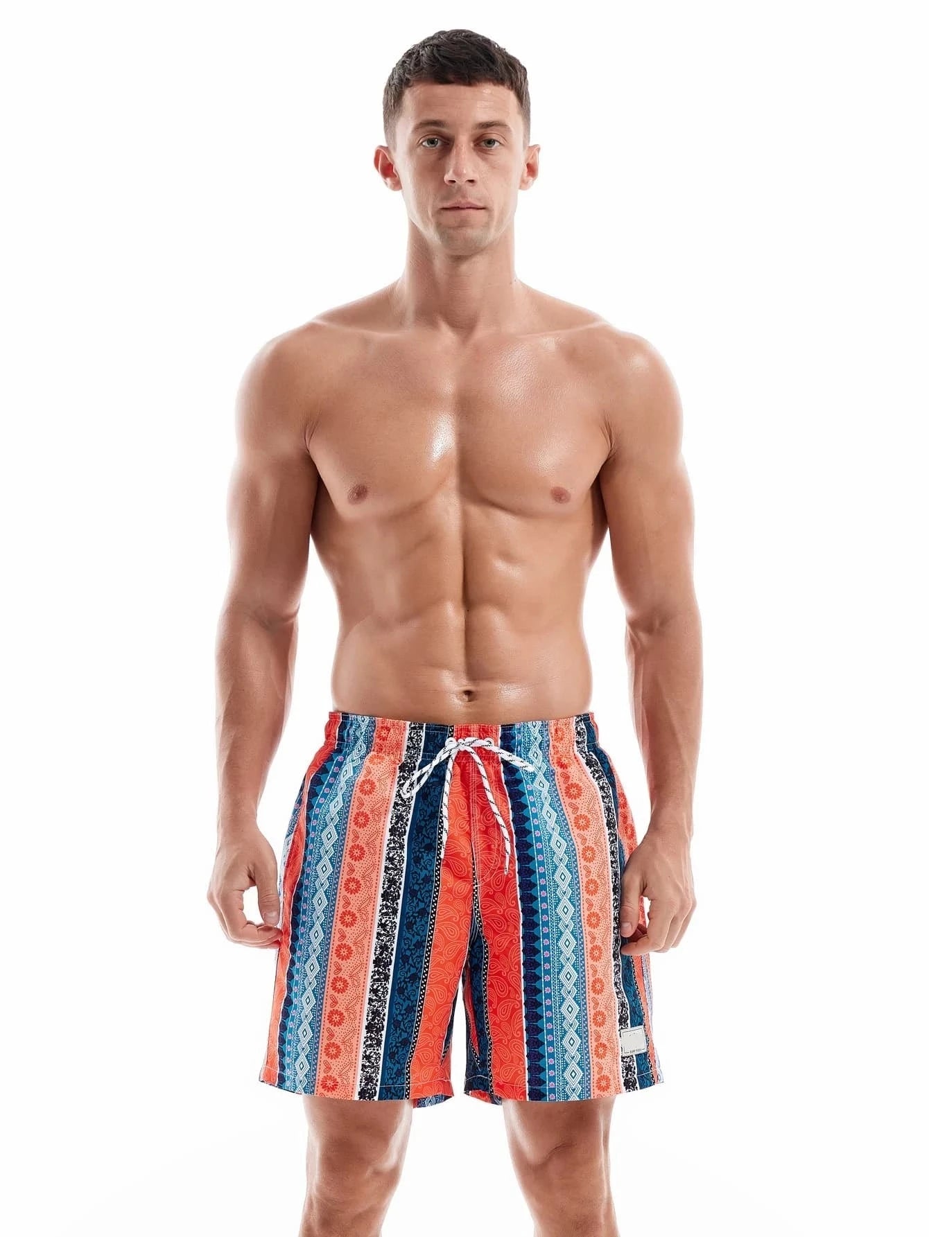 Paisley Print Letter Patched Swim Trunks-Waves And Trunks