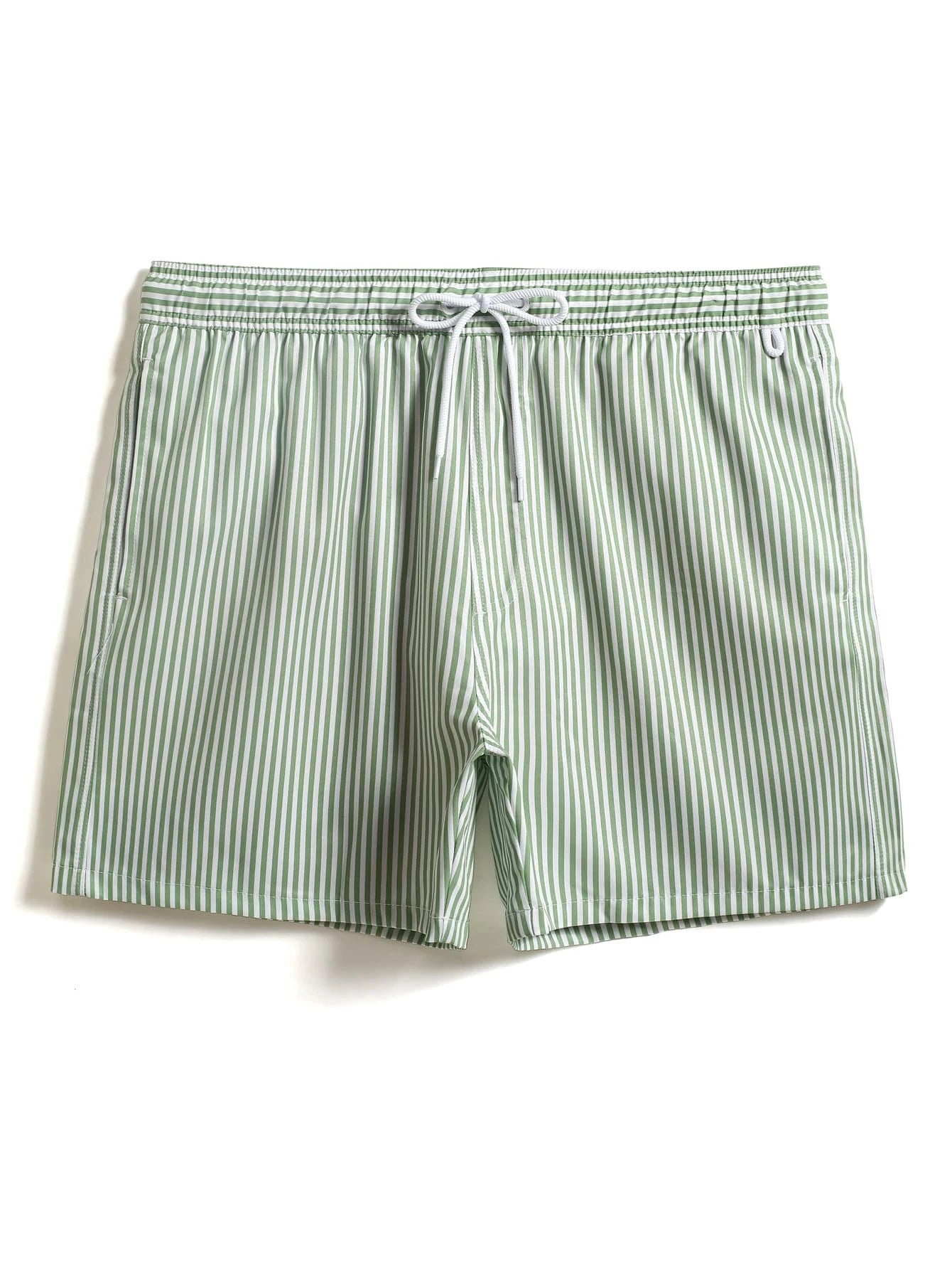 Vertical Striped Drawstring Swim Shorts-Waves And Trunks