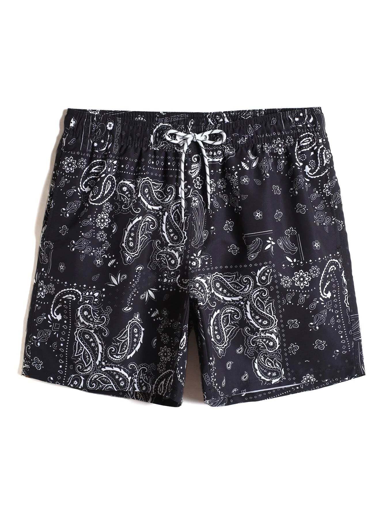 Non Stretch Paisley Print Swim Trunks-Waves And Trunks