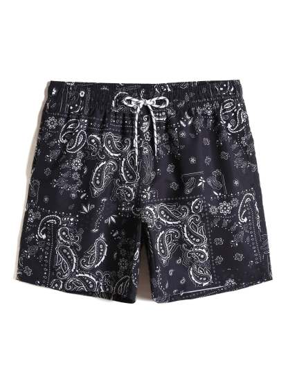 Non Stretch Paisley Print Swim Trunks-Waves And Trunks