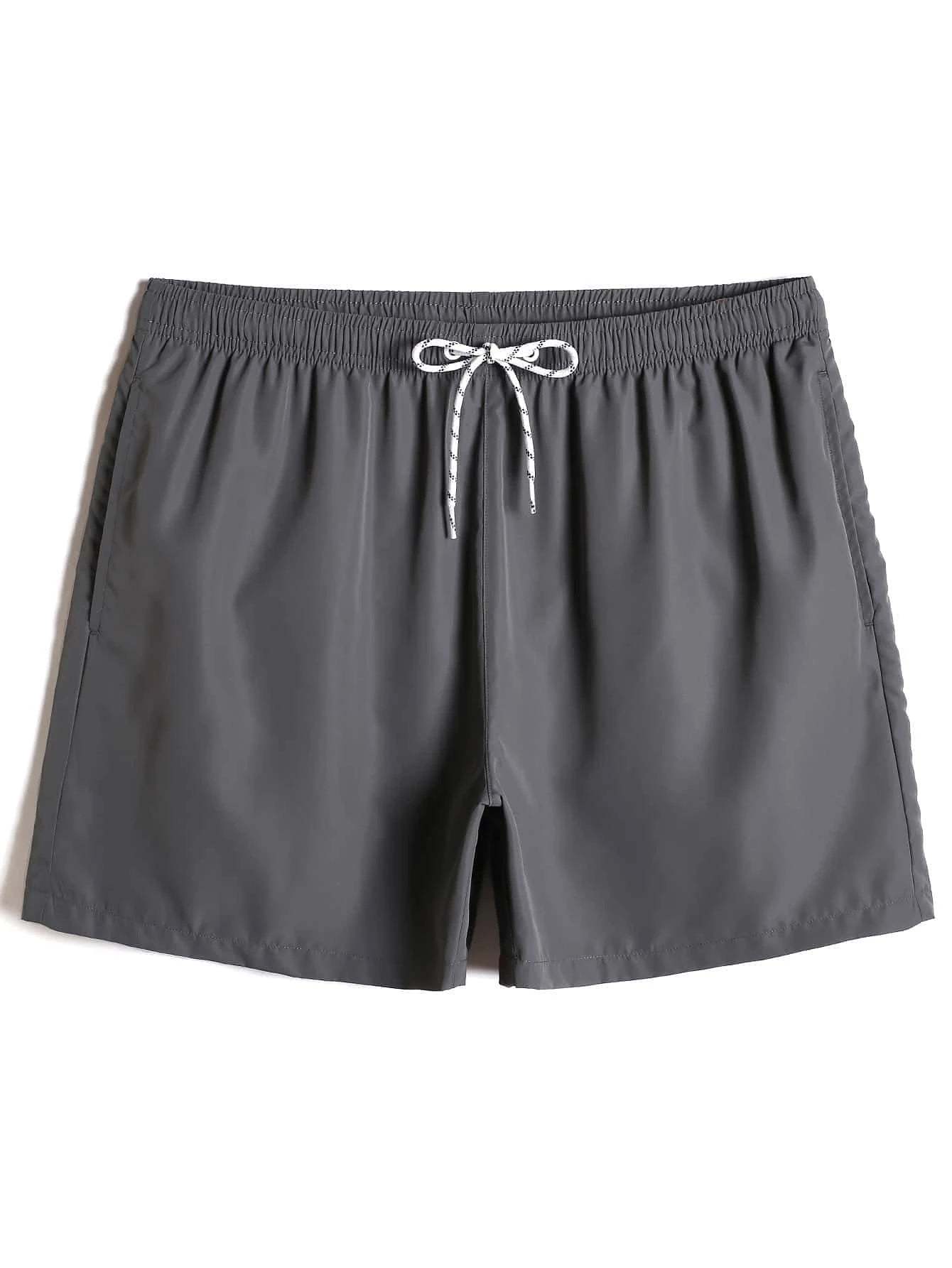 Plain Drawstring Waist Swim Trunks-Waves And Trunks