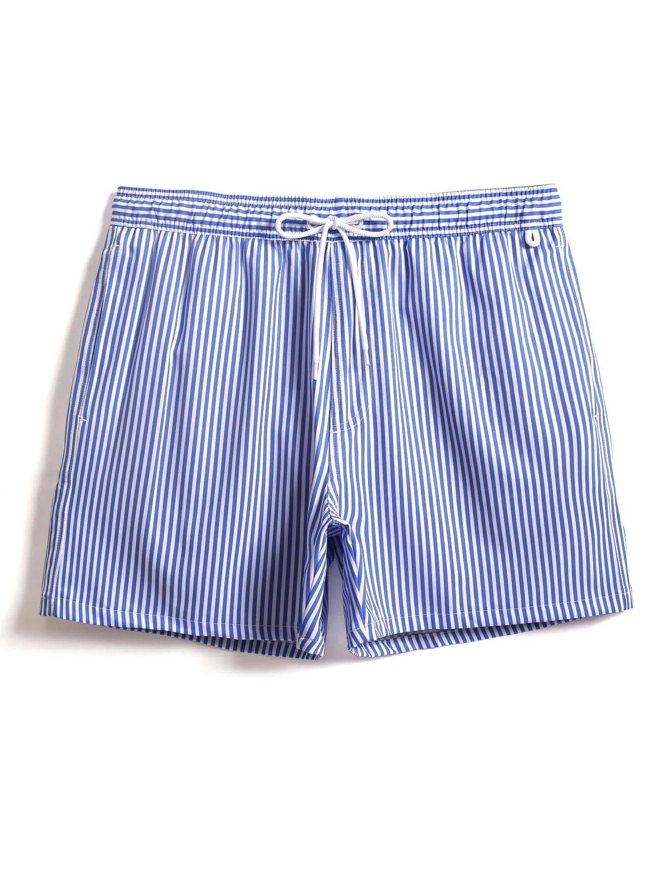 Vertical Striped Drawstring Swim Shorts-Waves And Trunks