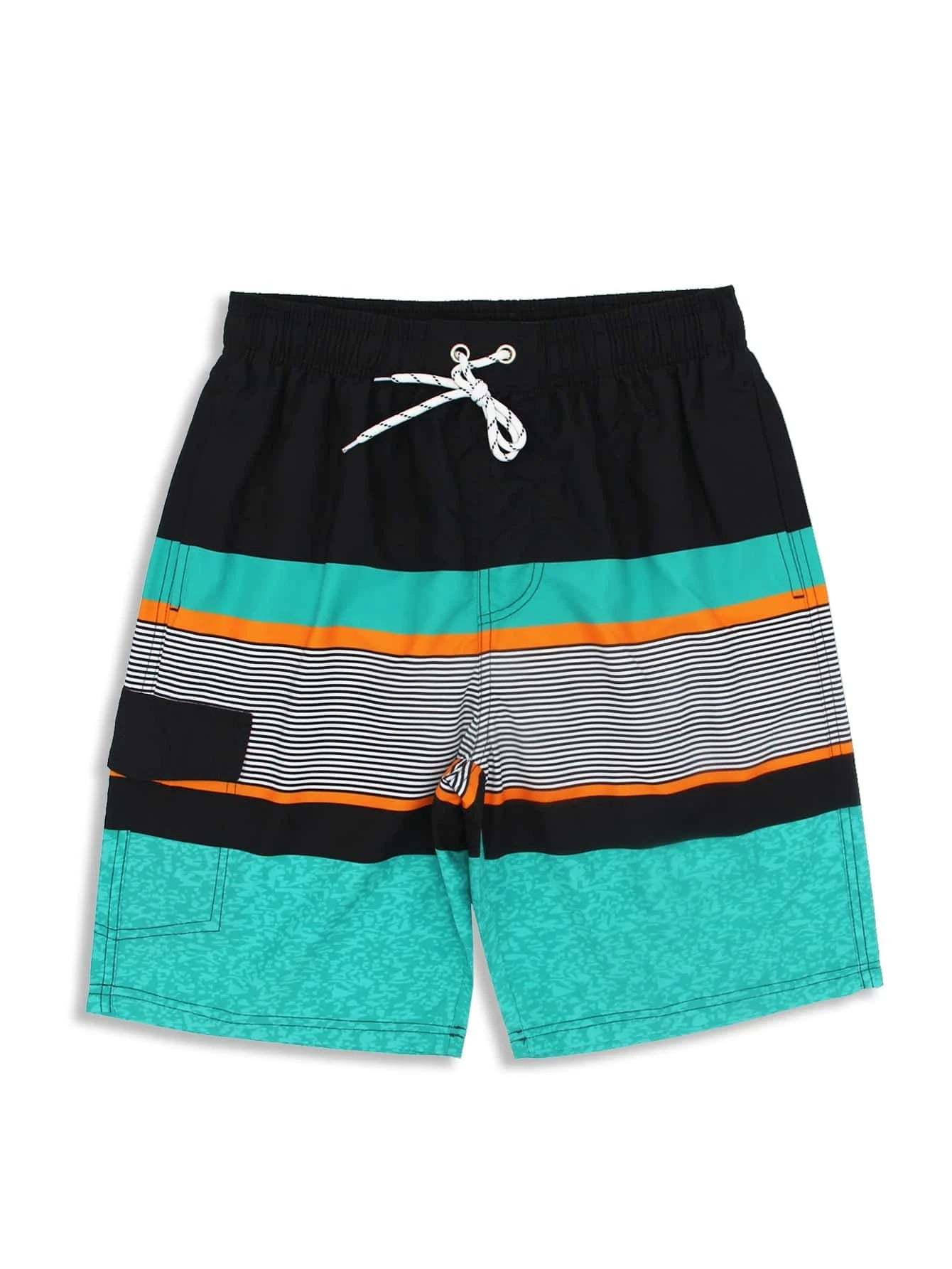 Striped Print Flap Detail Swim Shorts-Waves And Trunks