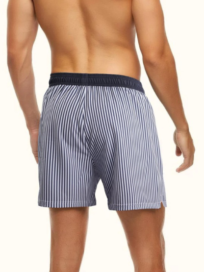 Slight Stretch Striped Print Drawstring Waist Swim Shorts-Waves And Trunks