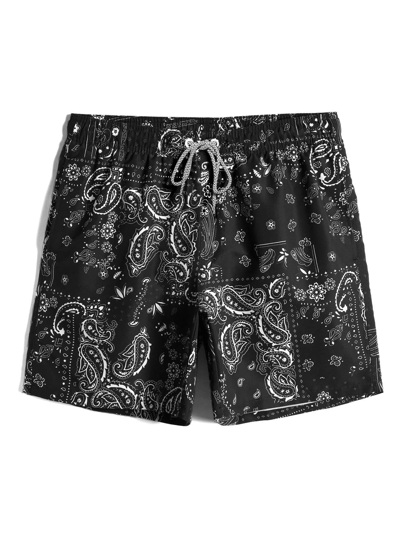 Paisley Scarf Print Swim Trunks-Waves And Trunks