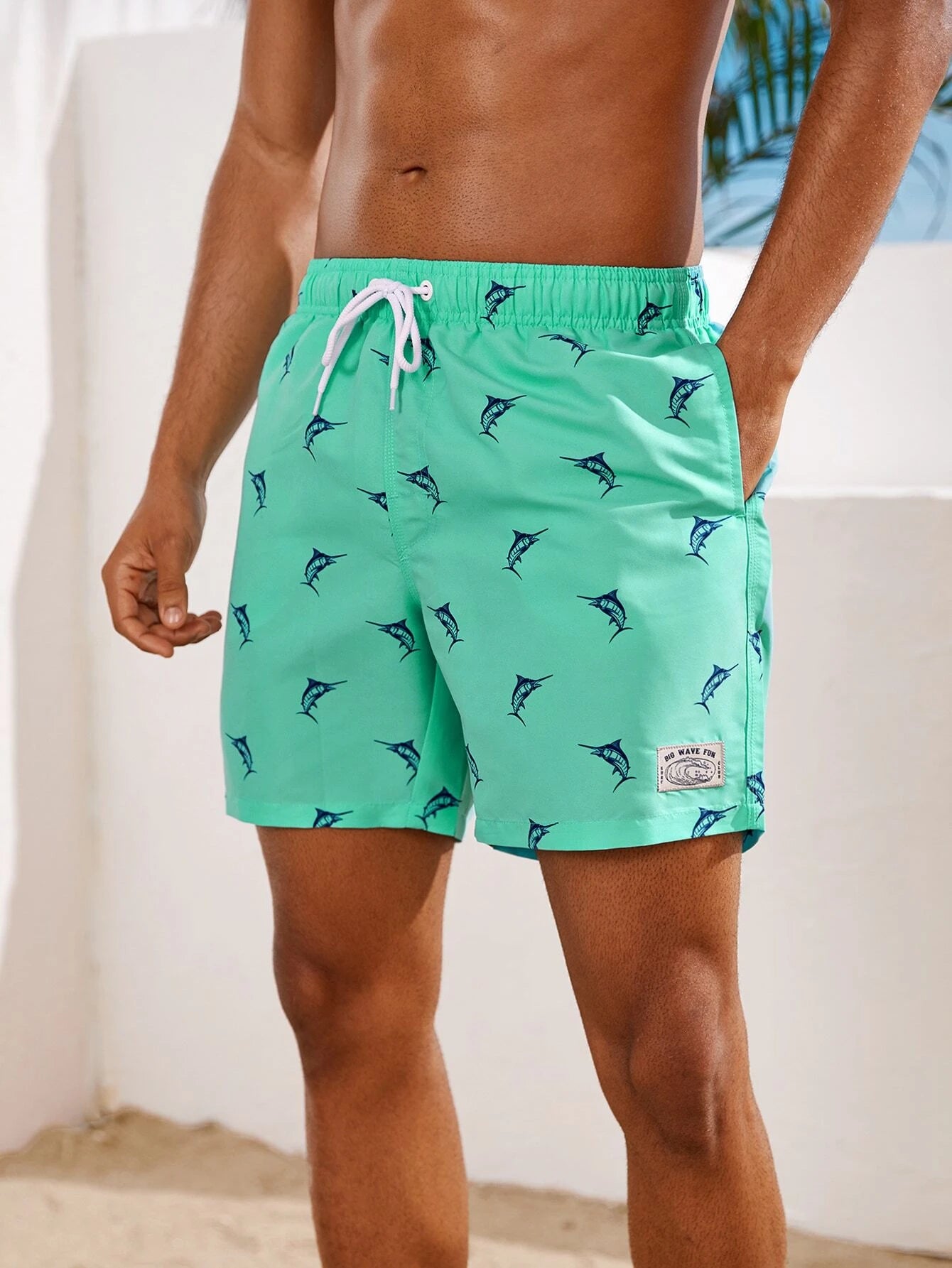 Fish Print Non Stretch Swim Trunks-Waves And Trunks
