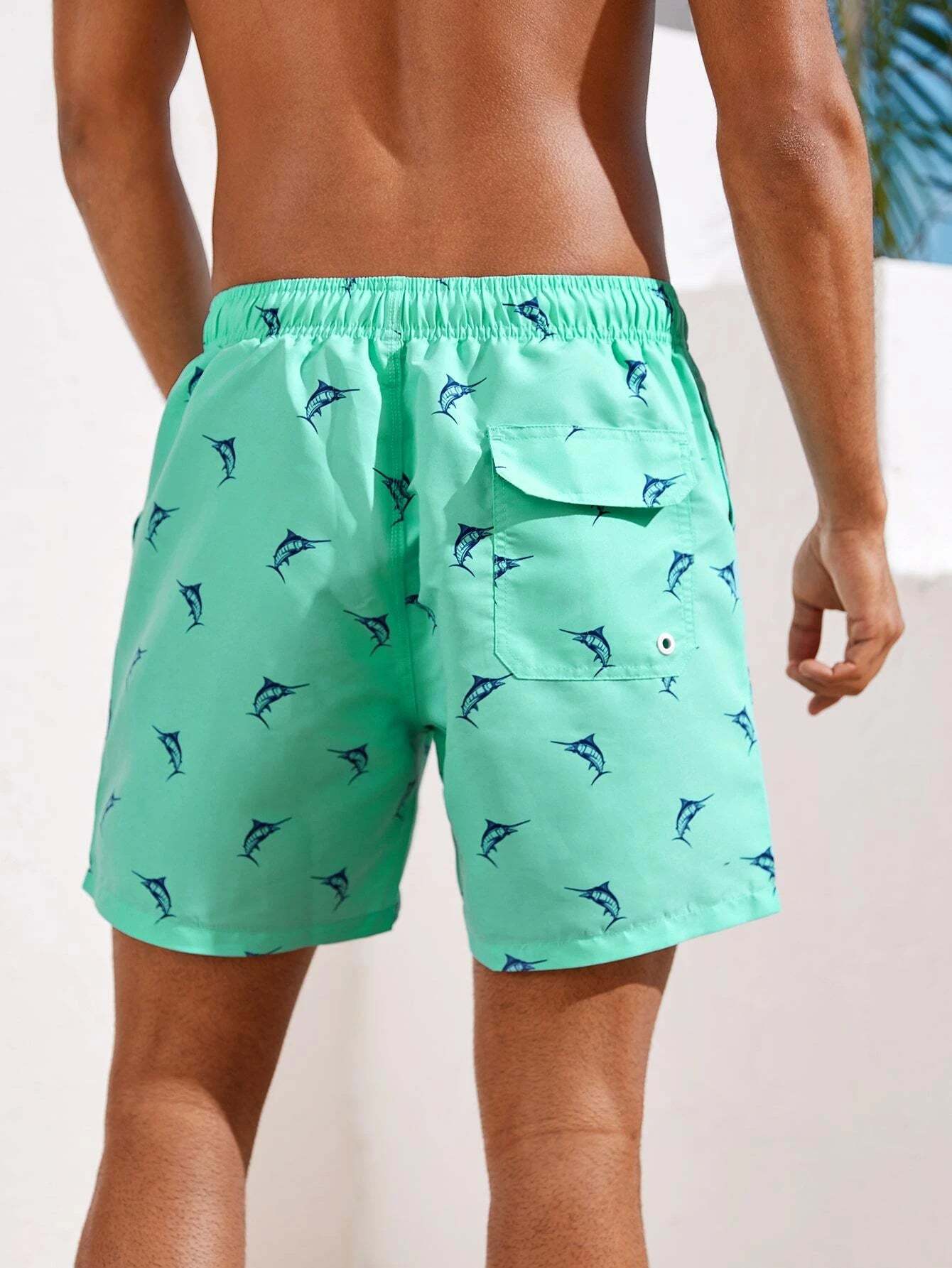 Fish Print Non Stretch Swim Trunks-Waves And Trunks