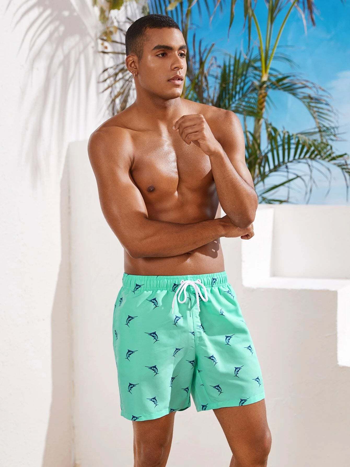 Fish Print Non Stretch Swim Trunks-Waves And Trunks