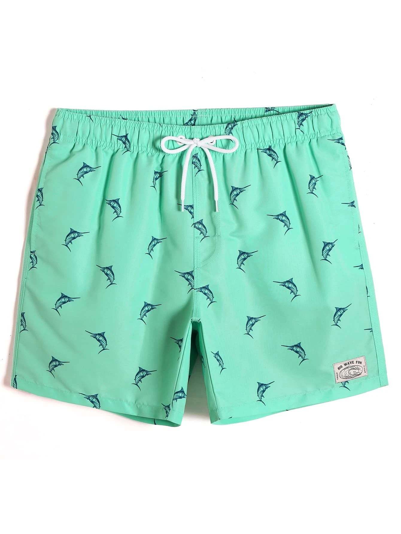Fish Print Non Stretch Swim Trunks-Waves And Trunks