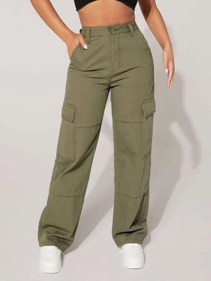 High Rise Flap Pocket Cargo Jeans-Waves And Trunks