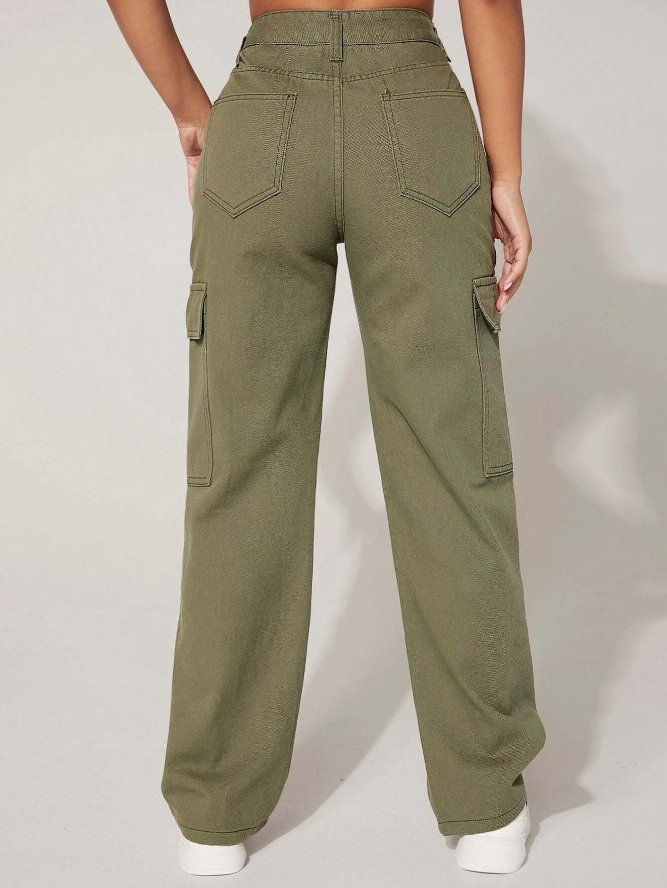 High Rise Flap Pocket Cargo Jeans-Waves And Trunks