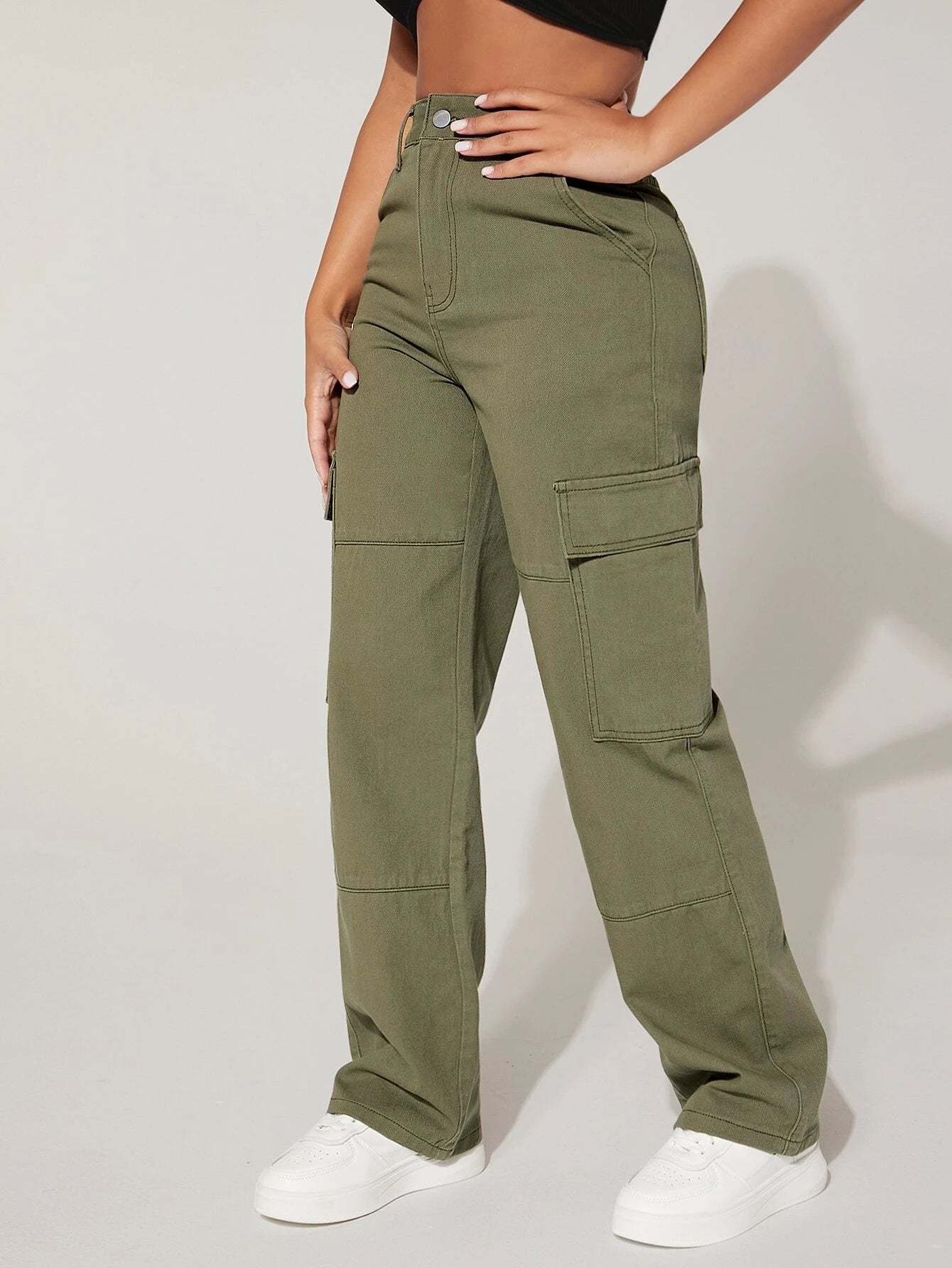 High Rise Flap Pocket Cargo Jeans-Waves And Trunks
