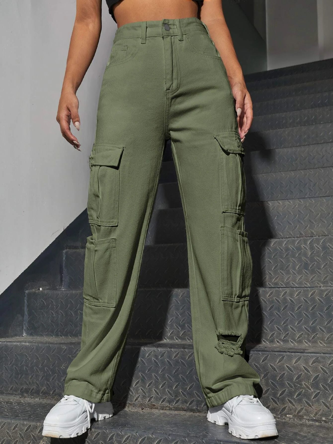 Western Flap Pocket Ripped Jeans-Waves And Trunks