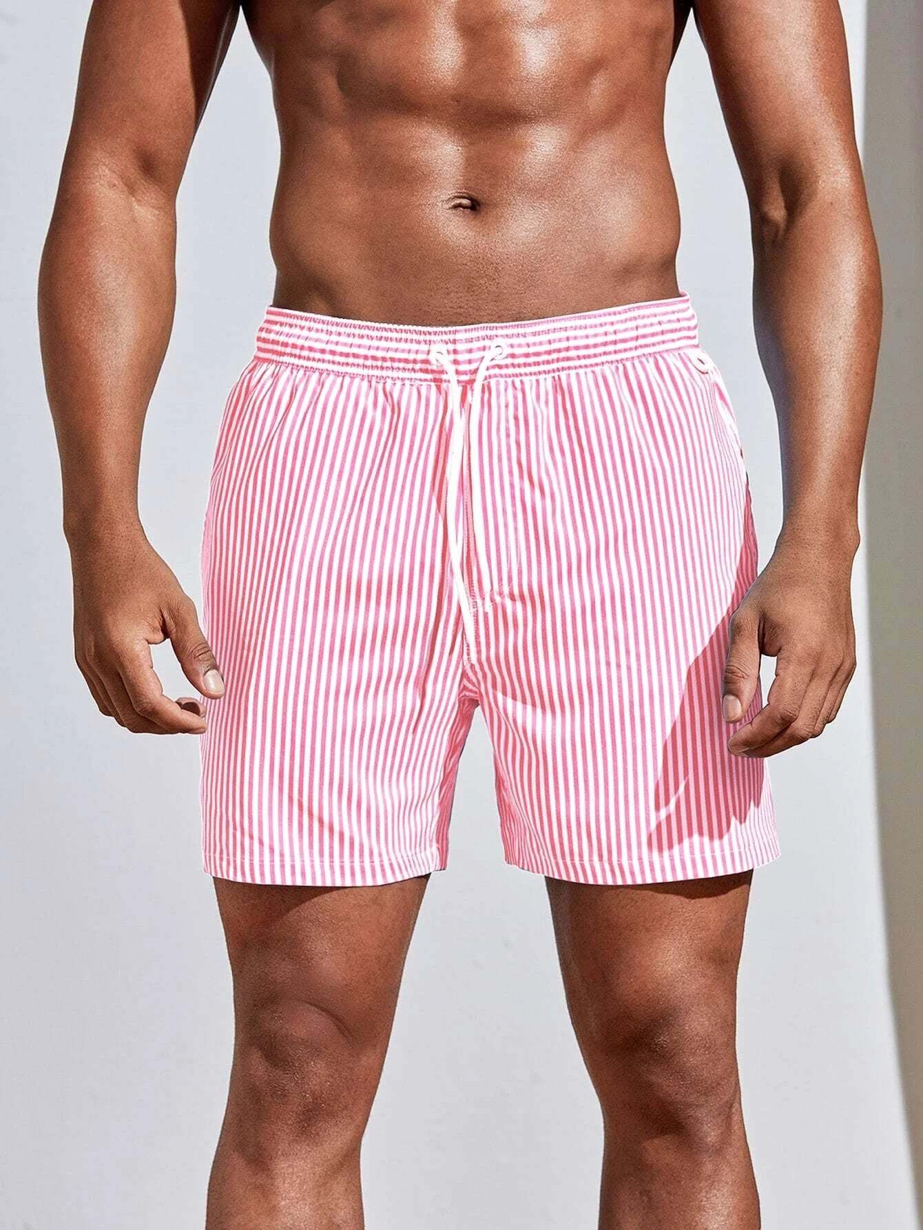 Vertical Striped Drawstring Swim Shorts-Waves And Trunks