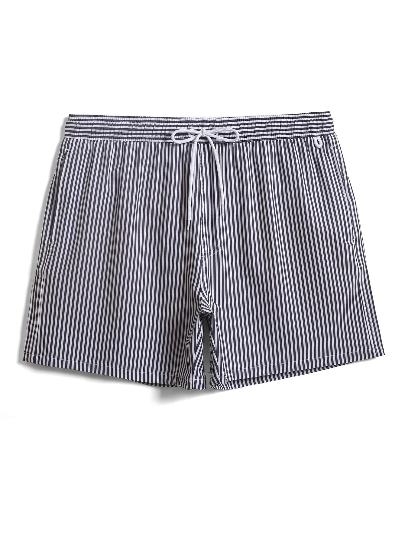 Vertical Striped Drawstring Swim Shorts-Waves And Trunks