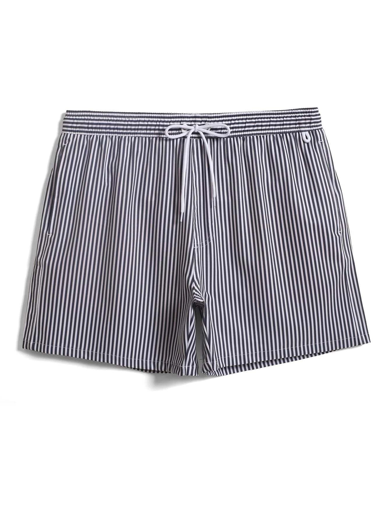 Vertical Striped Drawstring Swim Shorts-Waves And Trunks