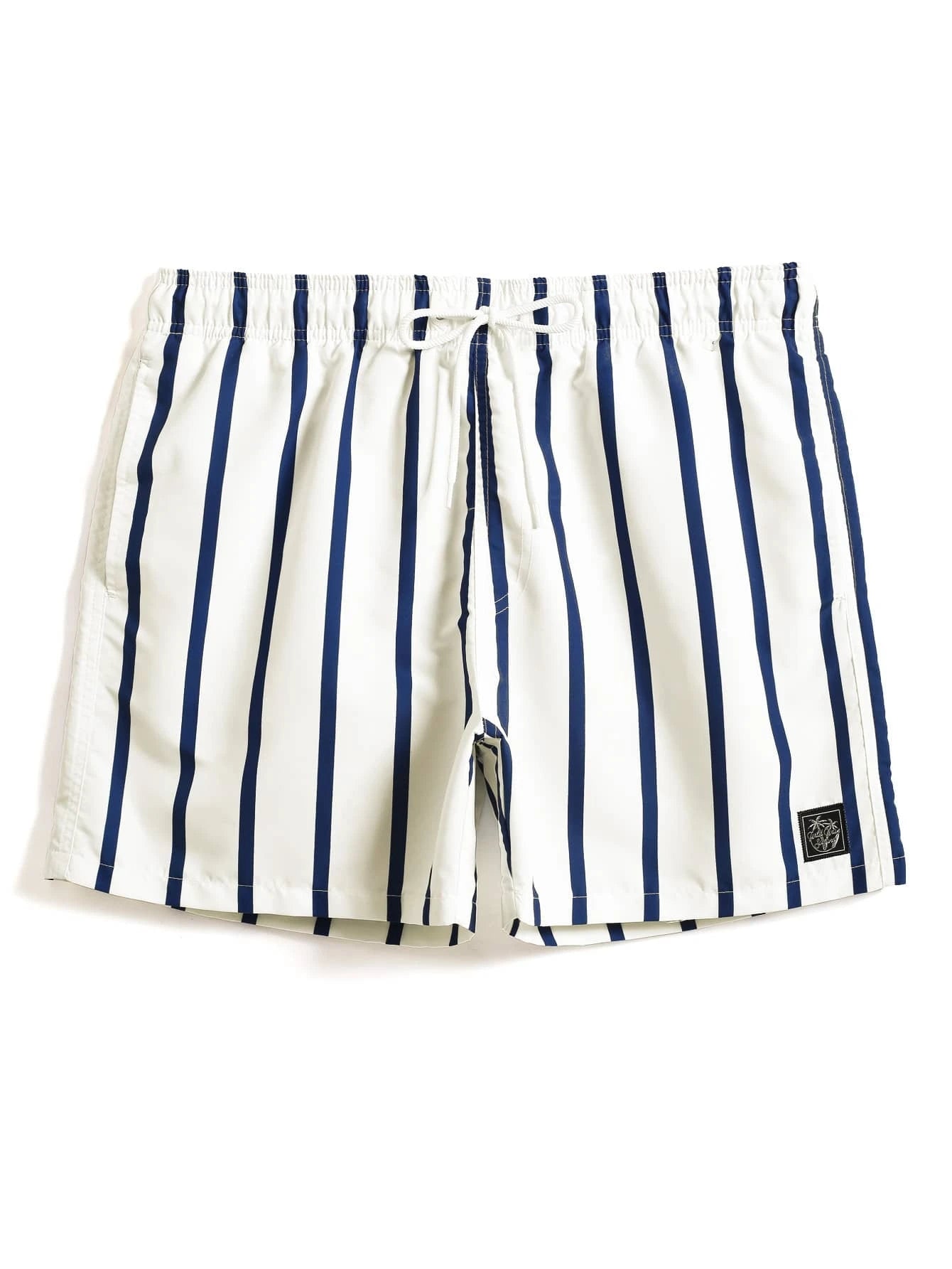 Patched Detail Drawstring Waist Swim Shorts-Waves And Trunks