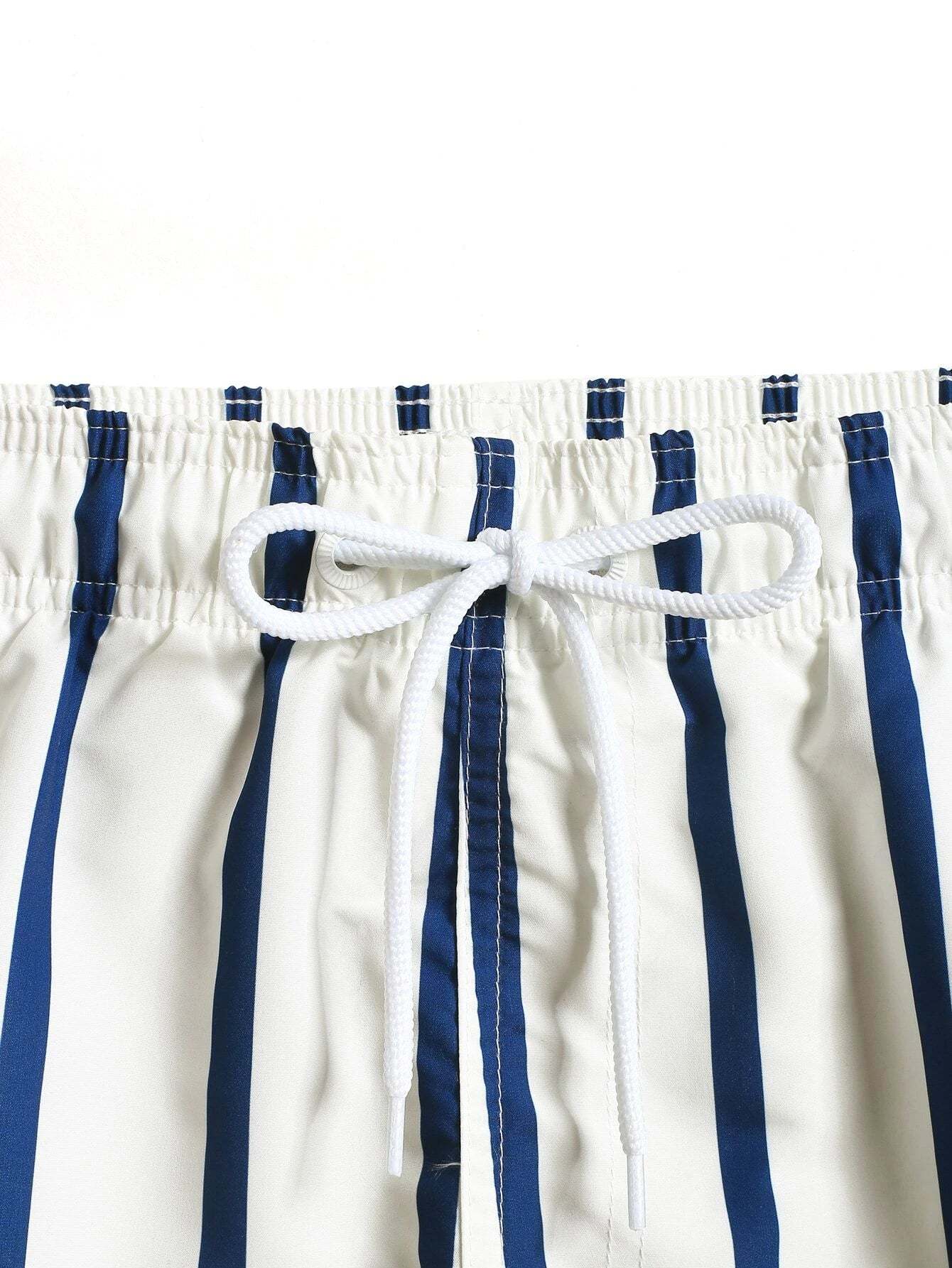 Patched Detail Drawstring Waist Swim Shorts-Waves And Trunks